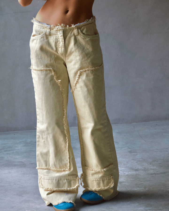 JEAN ANCHO DESTROYED DIRTY WASH VAINILLA BEIGE