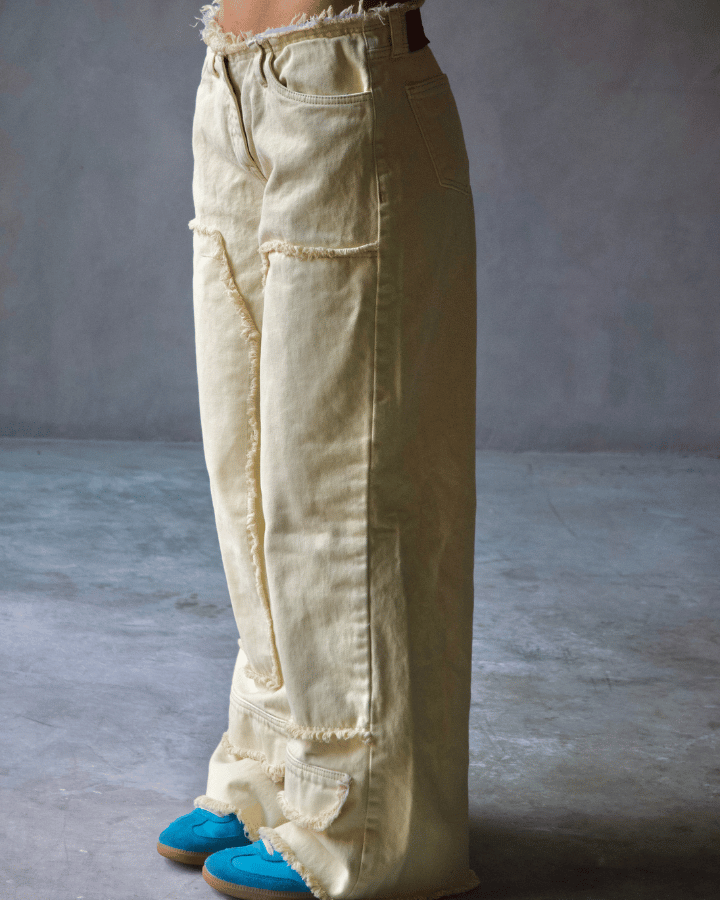 JEAN ANCHO DESTROYED DIRTY WASH VAINILLA BEIGE