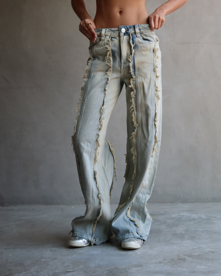 JEAN STRAIGHT VERTICAL DESTROYED AZUL CLARO