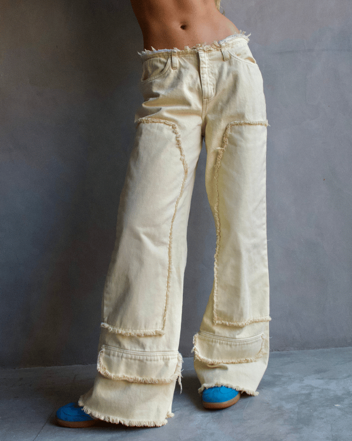 JEAN ANCHO DESTROYED DIRTY WASH VAINILLA BEIGE