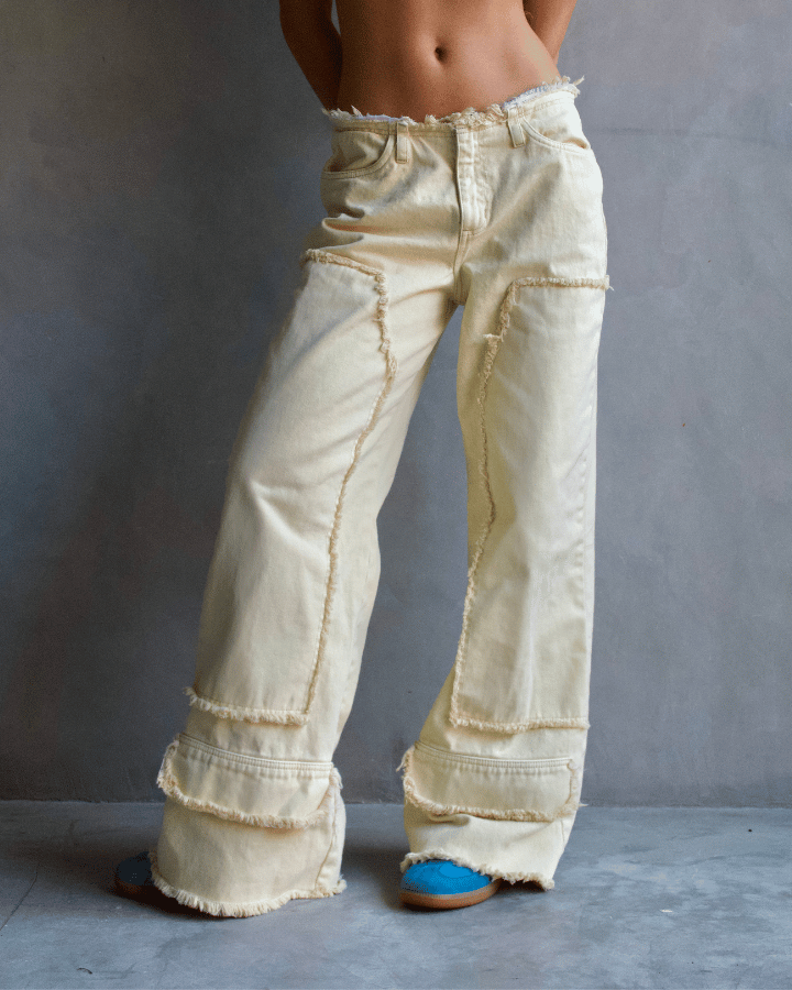 JEAN ANCHO DESTROYED DIRTY WASH VAINILLA BEIGE