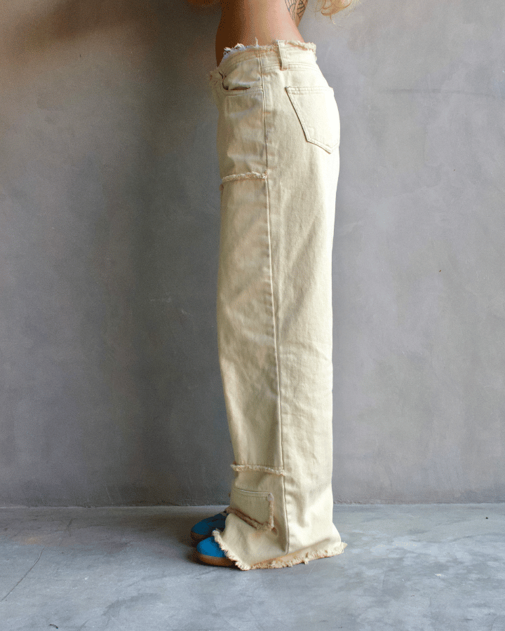 JEAN ANCHO DESTROYED DIRTY WASH VAINILLA BEIGE