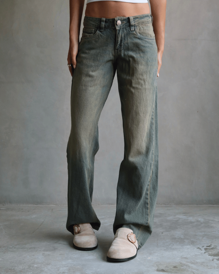 JEAN EXTRA LOW STRAIGHT FIT VINTAGE GREEN WASHED AZUL