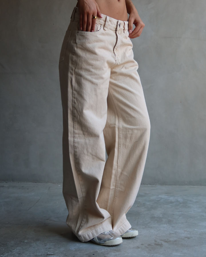 JEAN ANCHO WIDE LEG CREAM BEIGE