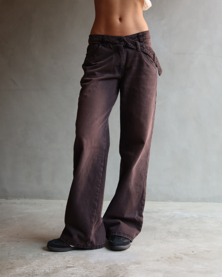 JEAN WIDE LEG BELTED CAFÉ BLUSH TINTED