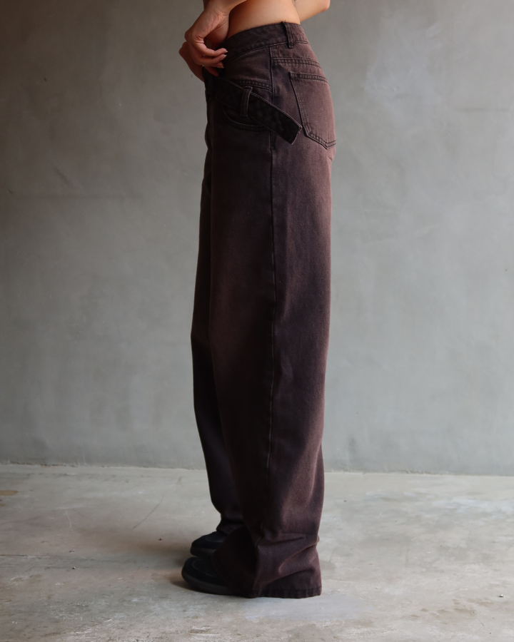 JEAN WIDE LEG BELTED CAFÉ BLUSH TINTED