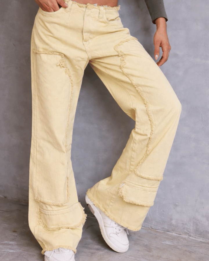 JEAN ANCHO DESTROYED DIRTY WASH VAINILLA BEIGE