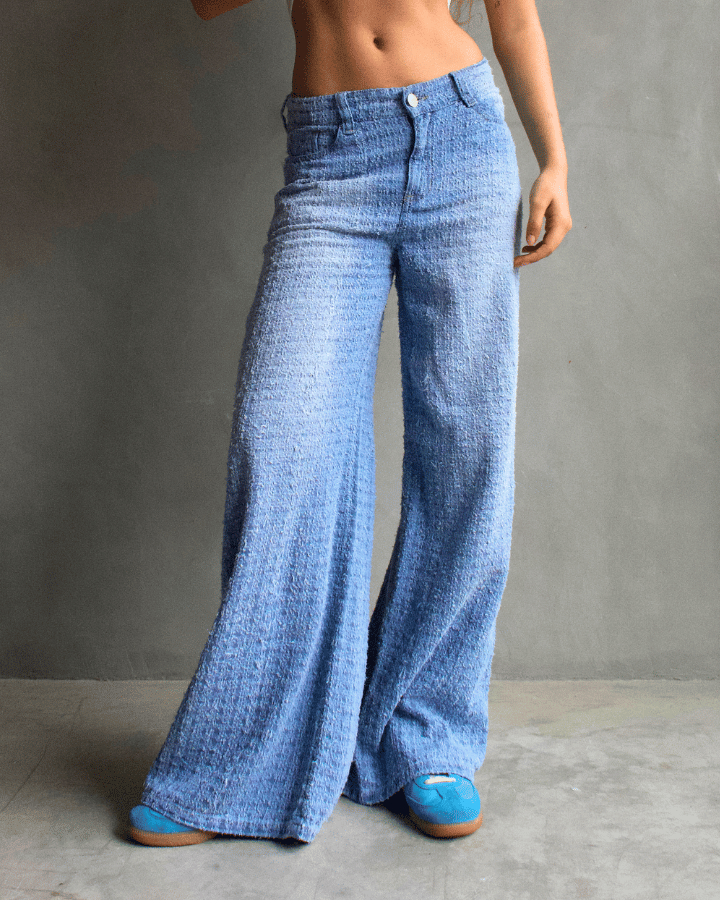 JEAN WIDE LEG FIT ANCHO TEXTURIZADO AZUL