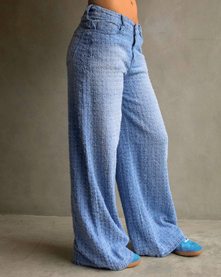 JEAN WIDE LEG FIT ANCHO TEXTURIZADO AZUL