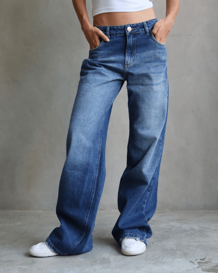 JEAN RELAXED FIT GLITTER STARS BLUE WASHED AZUL