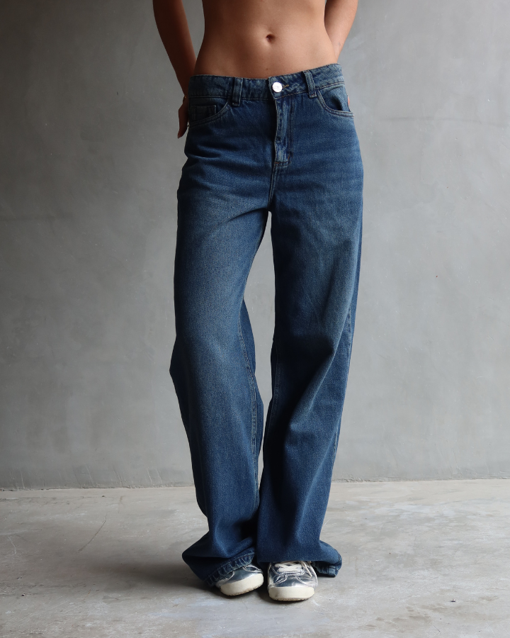 JEAN WIDE LEG TONE WASHED AZUL OSCURO