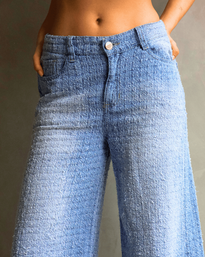 JEAN WIDE LEG FIT ANCHO TEXTURIZADO AZUL