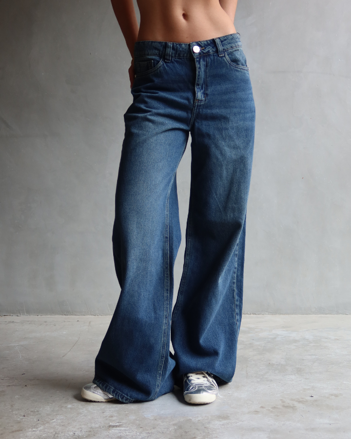 JEAN WIDE LEG TONE WASHED AZUL OSCURO