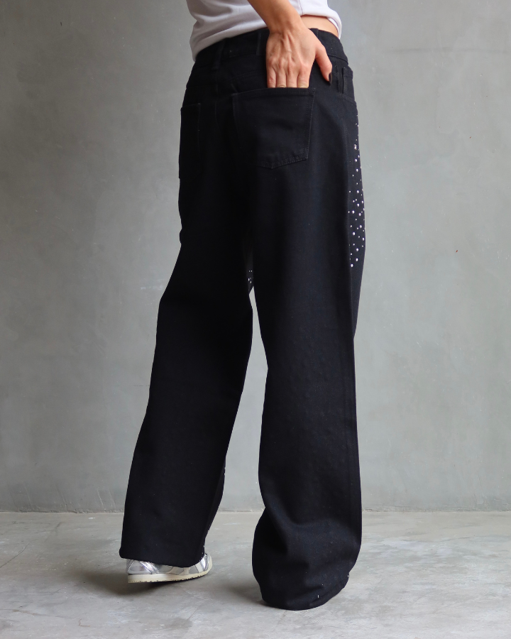 JEAN WIDE LEG FIT ANCHO PIXIE NEGRO