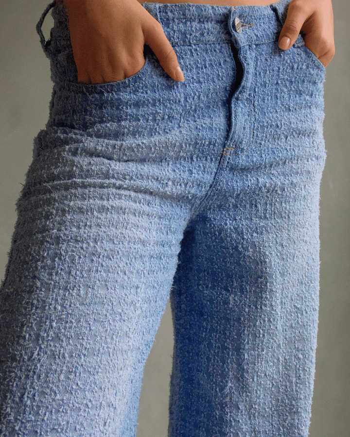 JEAN WIDE LEG FIT ANCHO TEXTURIZADO AZUL