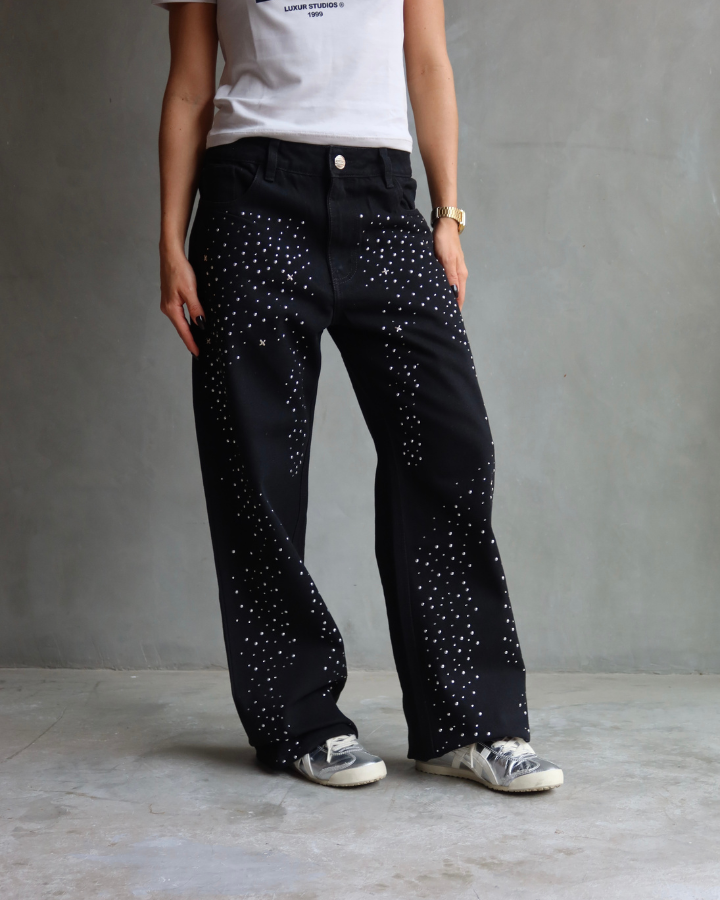 JEAN WIDE LEG FIT ANCHO PIXIE NEGRO