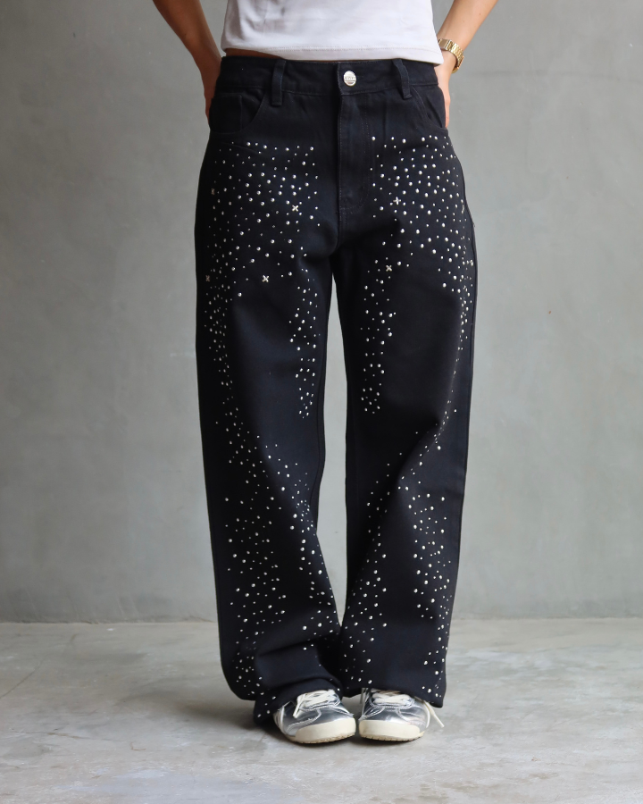JEAN WIDE LEG FIT ANCHO PIXIE NEGRO