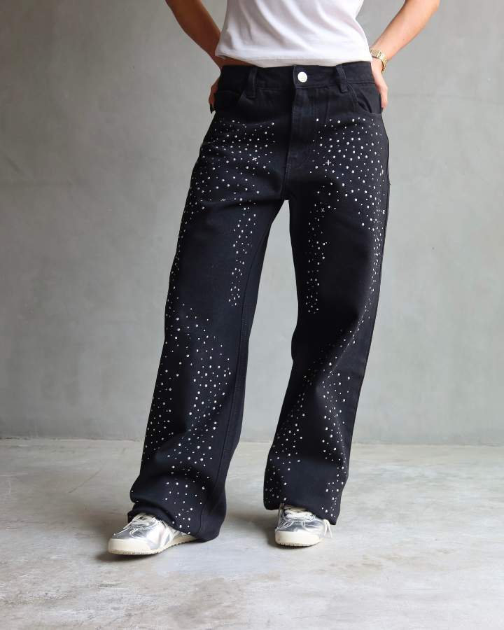 JEAN WIDE LEG FIT ANCHO PIXIE NEGRO