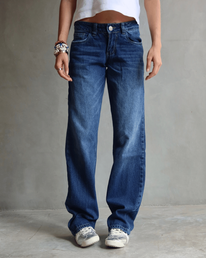 JEAN EXTRA LOW STRAIGHT FIT CROC BEIGE STARS AZUL