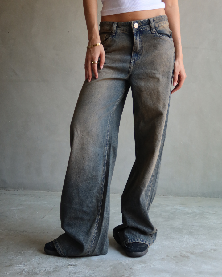 JEAN WIDE LEG FIT DIRTY AZUL