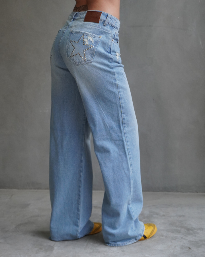 JEAN BACK STARS STUDS STRAIGHT AZUL CLARO