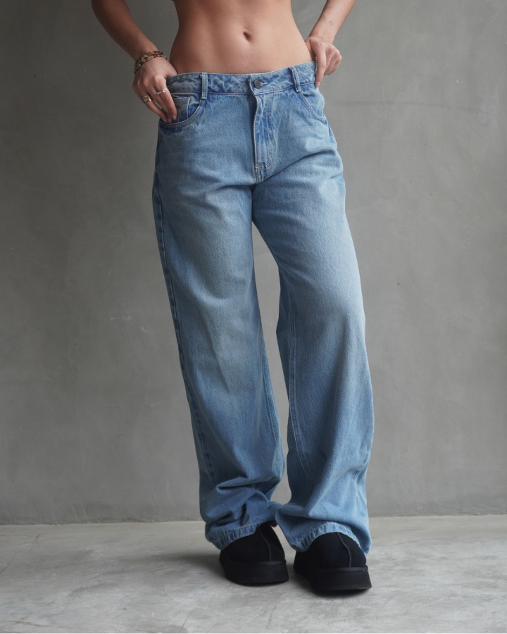 JEAN RECTO PINK STARS RETRO AZUL