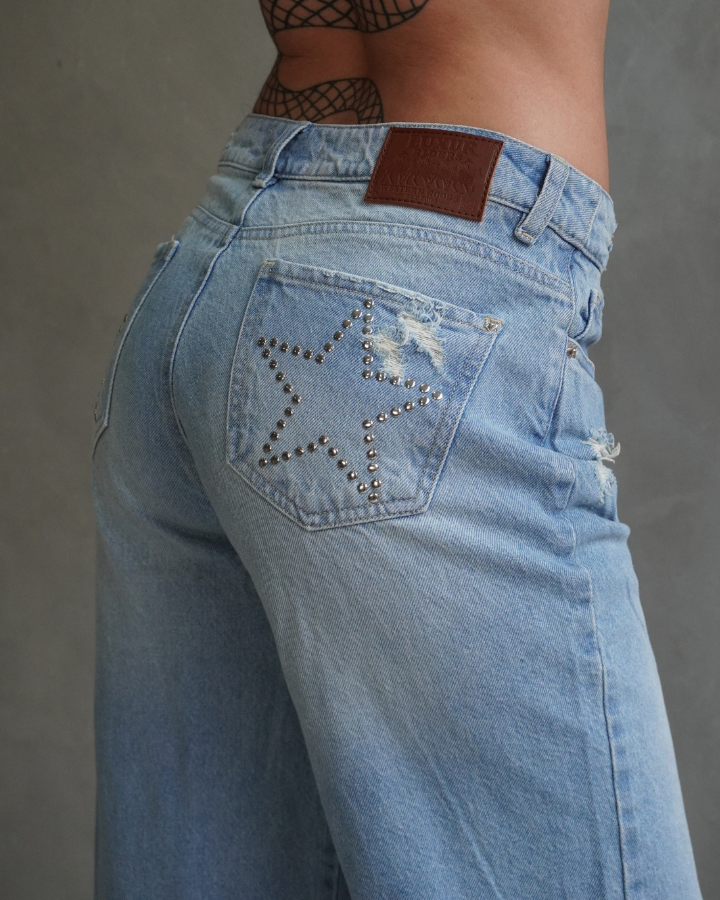 JEAN BACK STARS STUDS STRAIGHT AZUL CLARO