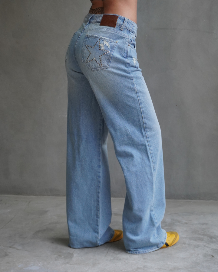JEAN BACK STARS STUDS STRAIGHT AZUL CLARO