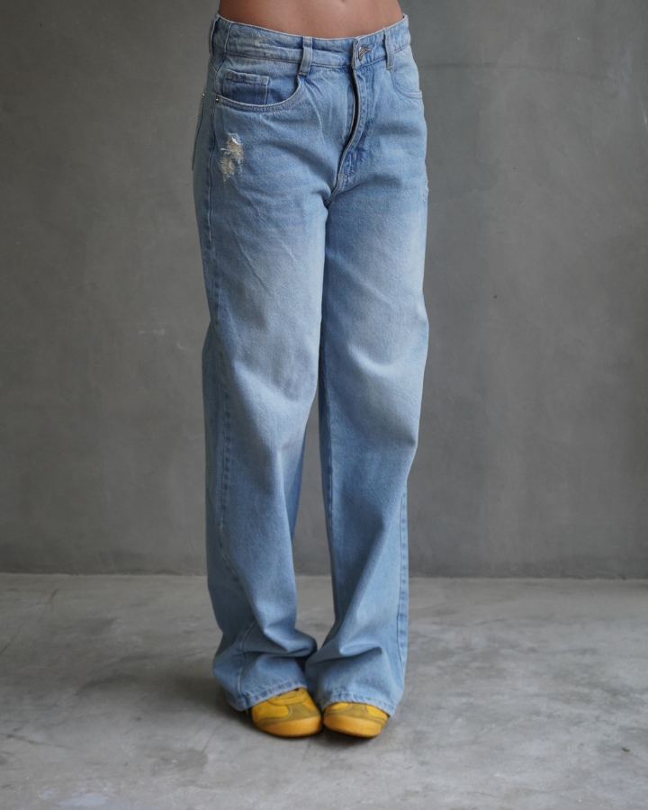 JEAN BACK STARS STUDS STRAIGHT AZUL CLARO