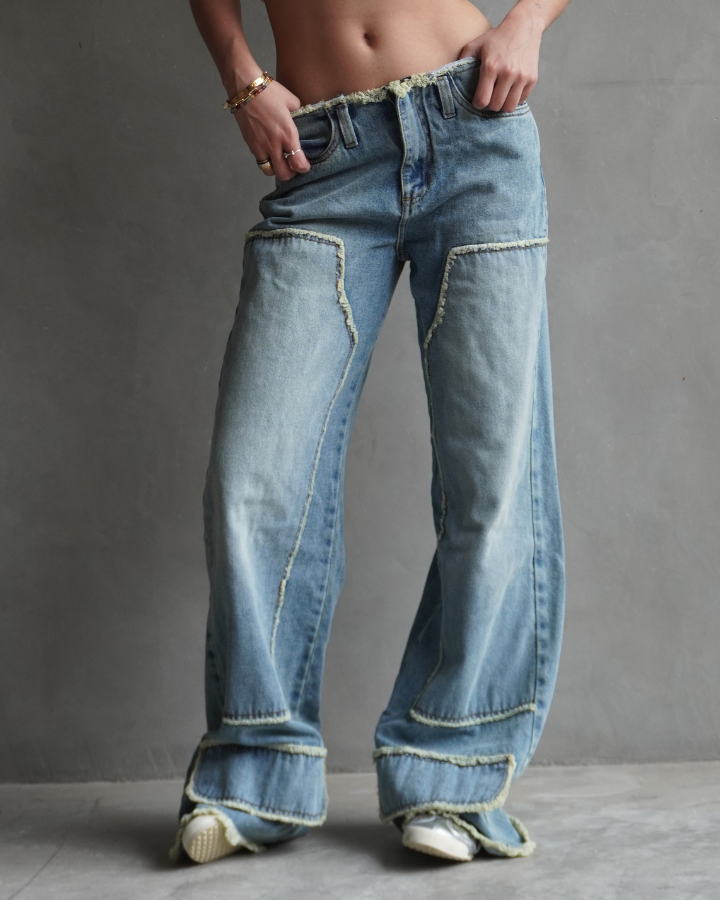 JEAN ANCHO DESTROYED DIRTY WASH AZUL CLARO