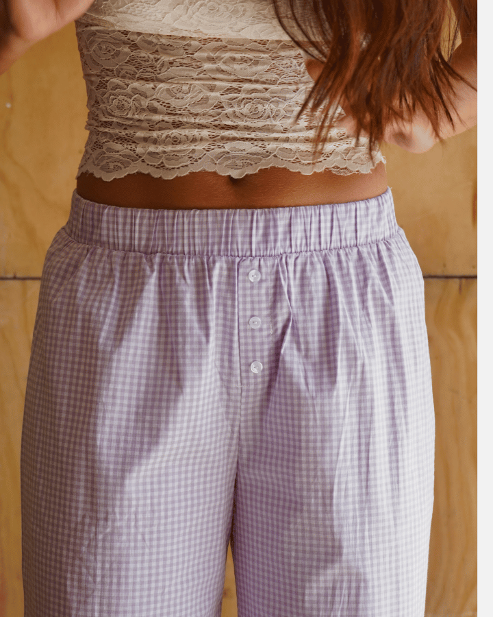 PANTALONES DE CUADROS GINNI LILA-BLANCO