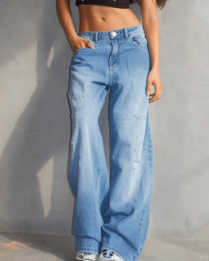 JEAN STRAIGHT ESTRELLAS PLATEADAS AZUL