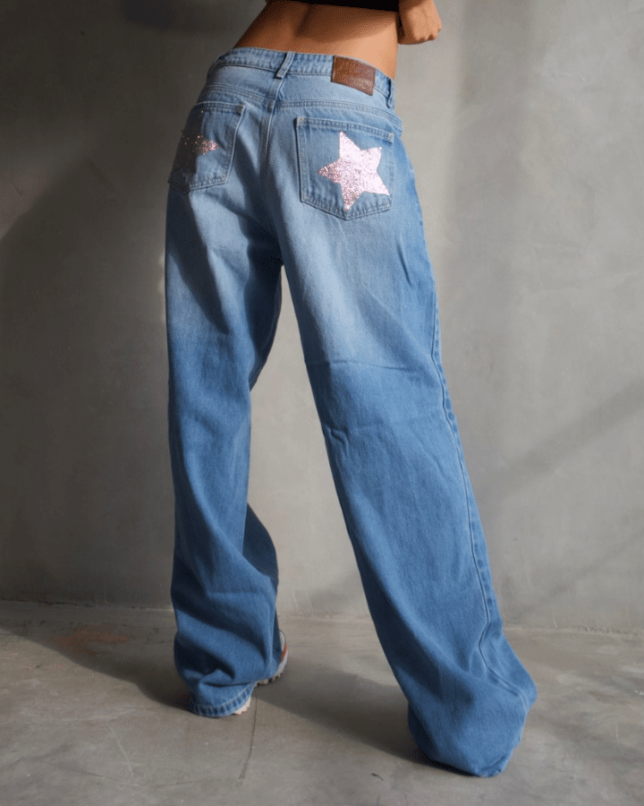 JEAN STRAIGHT ESTRELLAS PLATEADAS AZUL