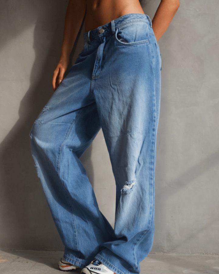 JEAN STRAIGHT ESTRELLAS PLATEADAS AZUL