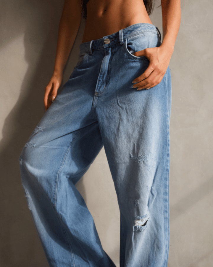 JEAN STRAIGHT ESTRELLAS PLATEADAS AZUL