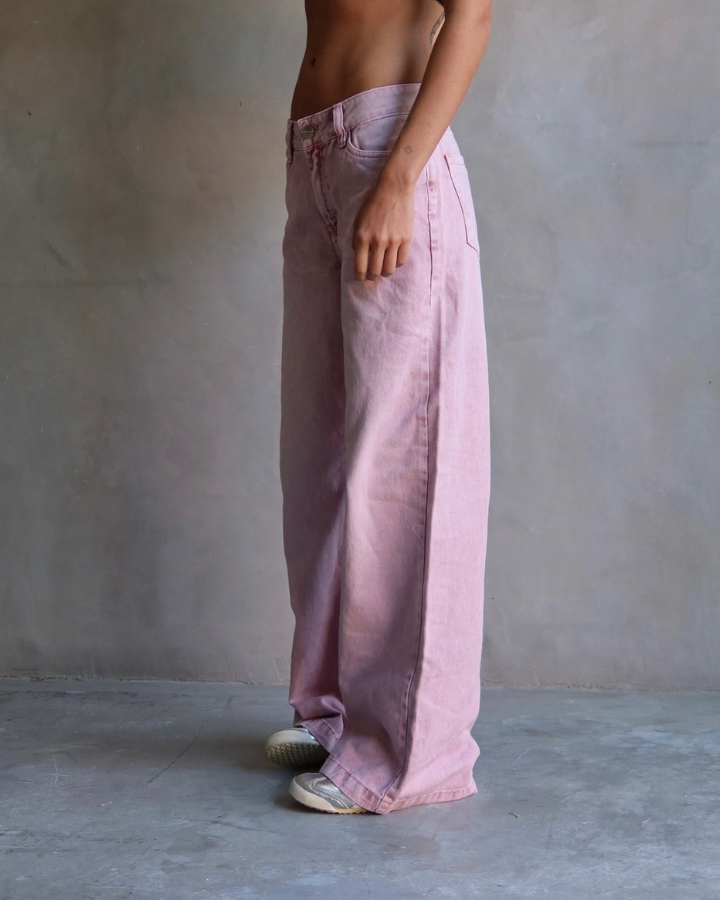 JEAN ANCHO WIDE LEG FIT FULLY BLUSH ROSADO