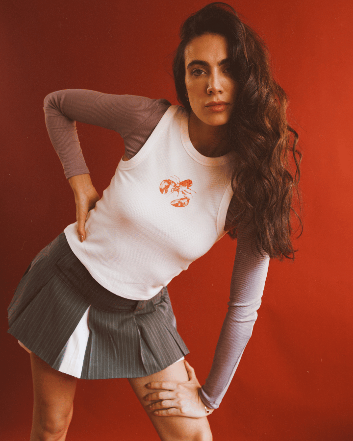 MINI FALDA CYNTHIA DE RAYAS GRIS BLANCO