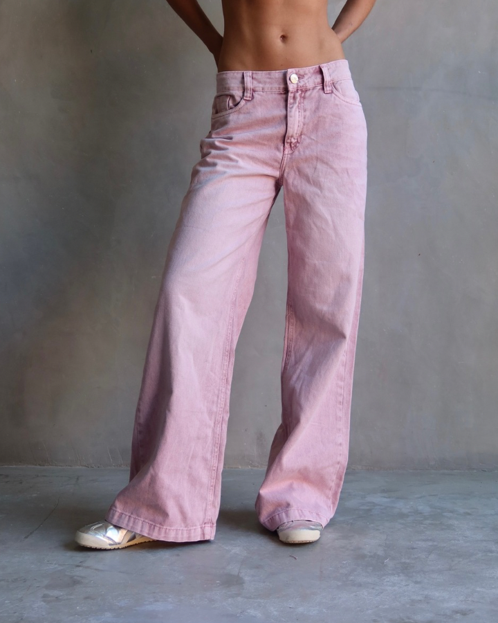 JEAN ANCHO WIDE LEG FIT FULLY BLUSH ROSADO