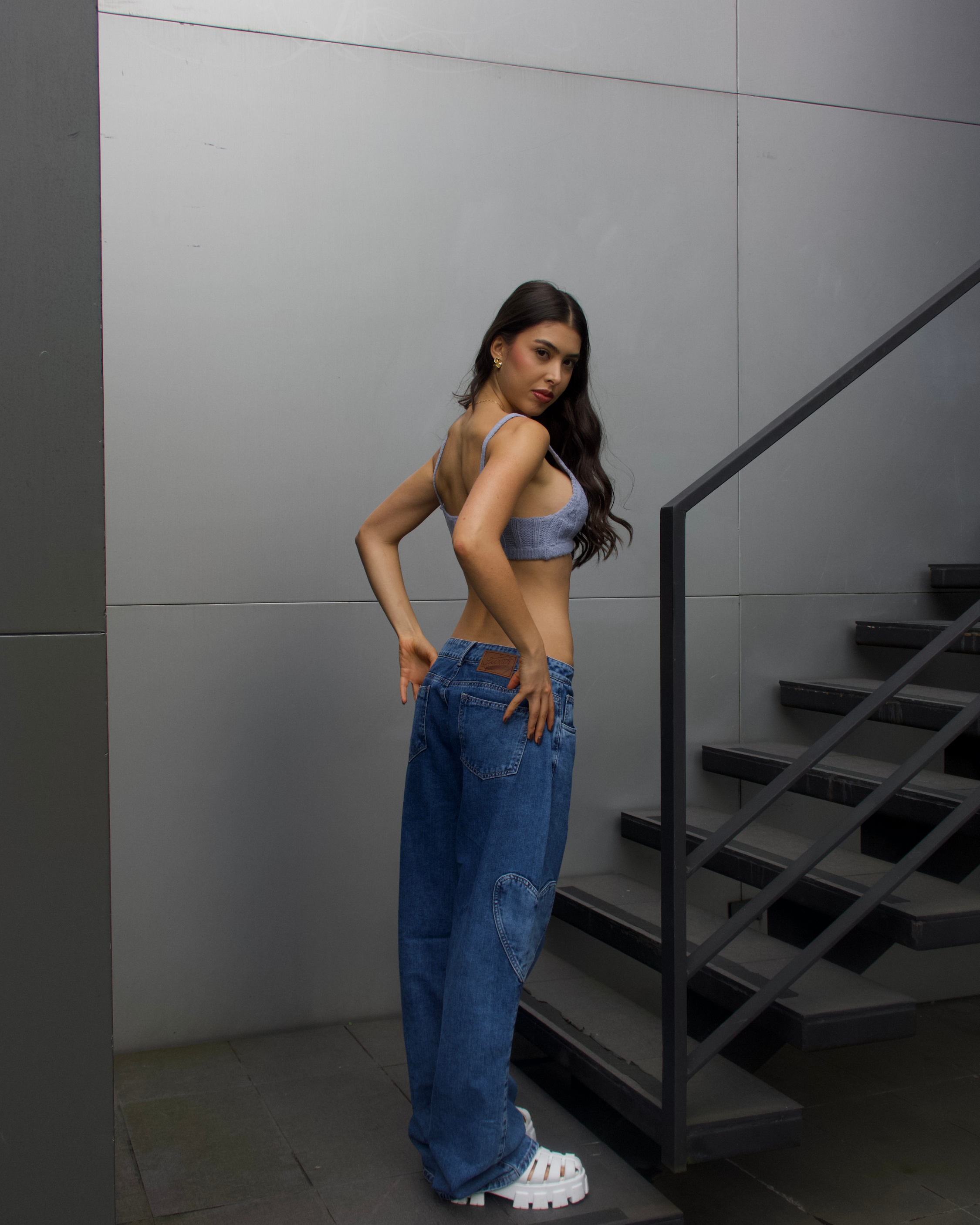 JEAN STRAIGHT HEARTS POCKET AZUL