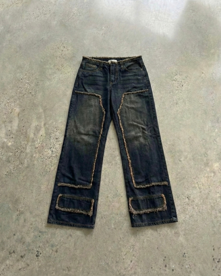 JEAN ANCHO DESTROYED DIRTY WASH AZUL MEDIO