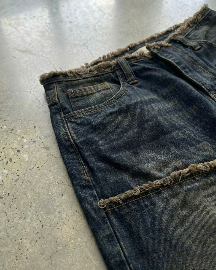 JEAN ANCHO DESTROYED DIRTY WASH AZUL MEDIO