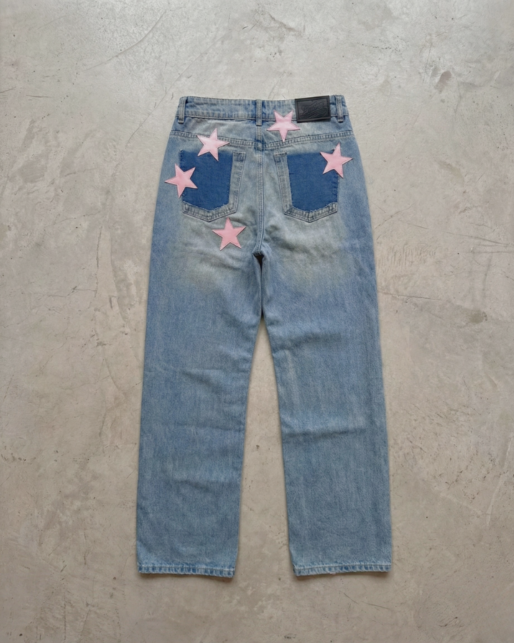 JEAN RECTO PINK STARS RETRO AZUL
