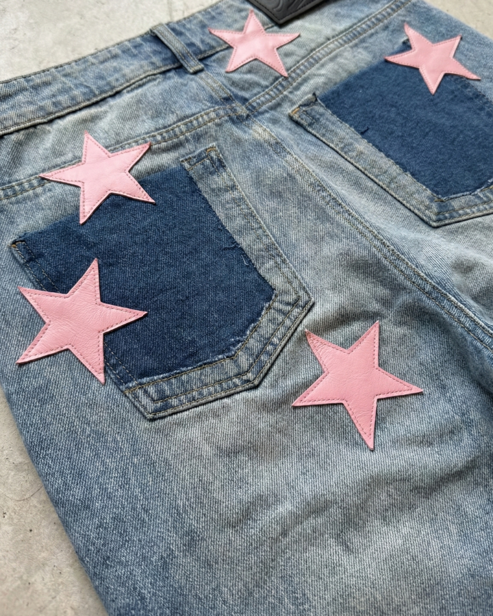 JEAN RECTO PINK STARS RETRO AZUL