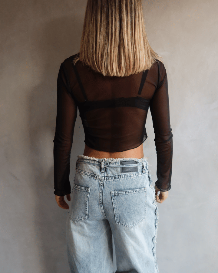 MESH CARDIGAN NEGRO