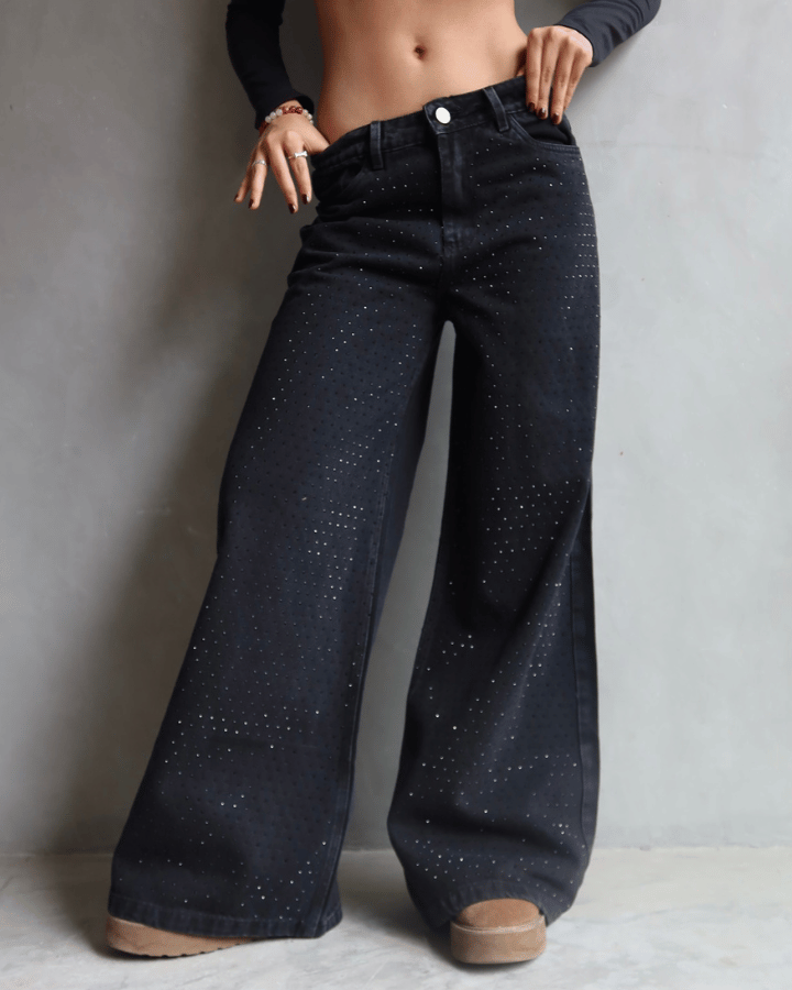 Jeans mujer moda juvenil Medellín negro brillos LUXUR Jeans