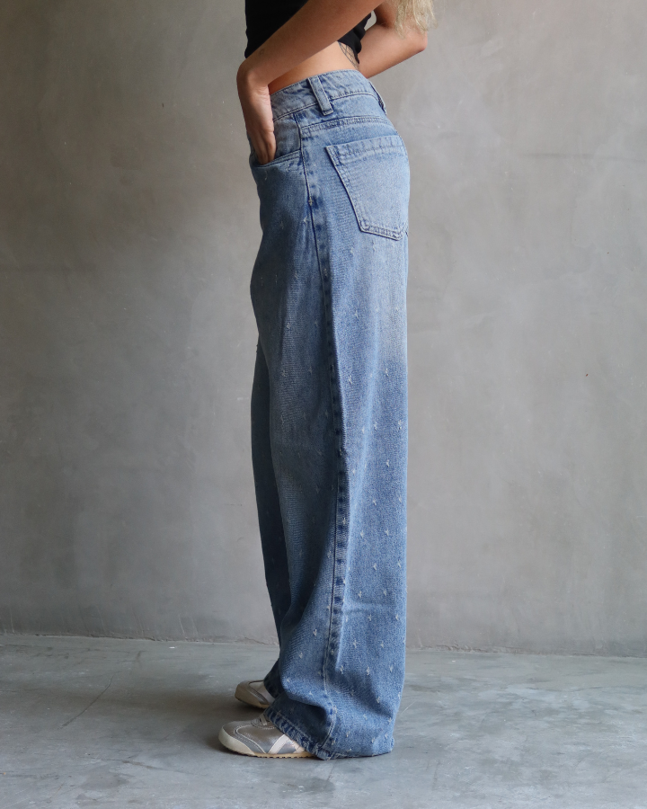 JEAN BAGGY AZUL CLARO VINTAGE STARDOT TEXTURIZADO