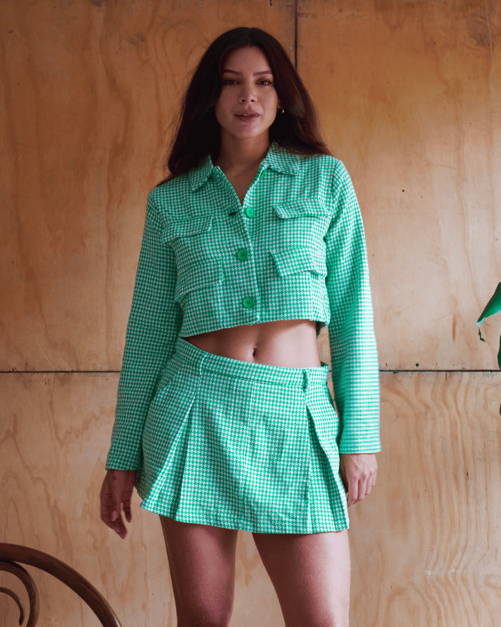 FALDA COOPER HOUNSTOOTH VERDE