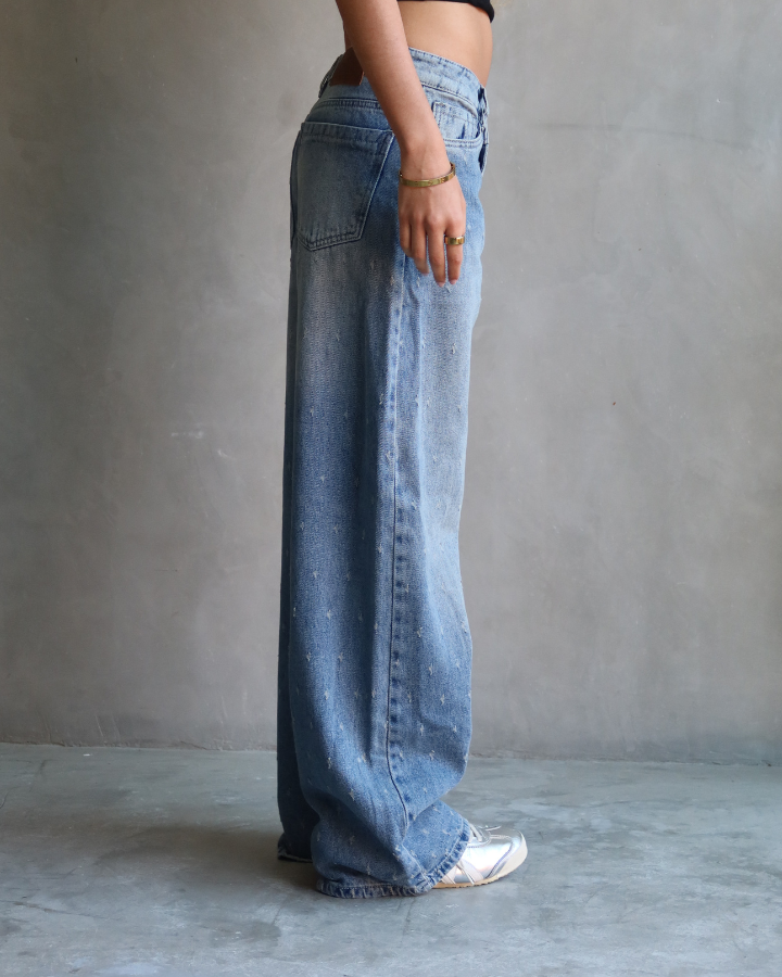 JEAN BAGGY AZUL CLARO VINTAGE STARDOT TEXTURIZADO