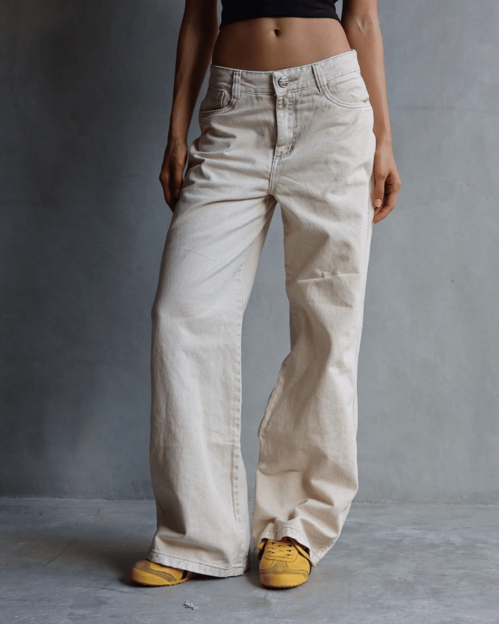 JEAN ANCHO WIDE LEG FIT CREAM BEIGE