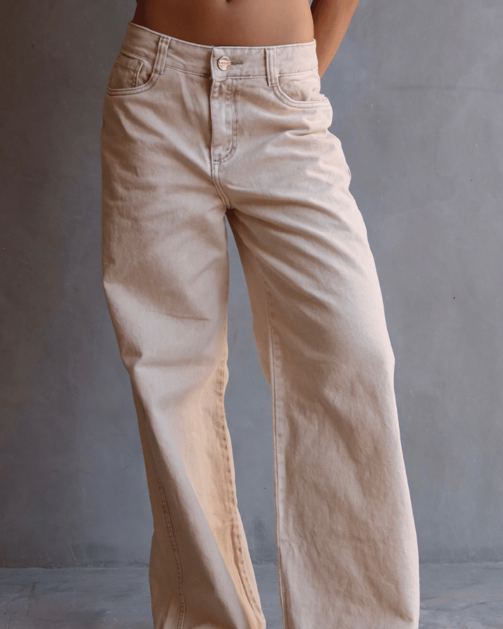 JEAN ANCHO WIDE LEG FIT CREAM BEIGE